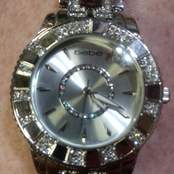 Bebe Rhinestone & Stainless Steel Sparkly Watch For Small Wrist W/Extra Links - Picture 5 of 14